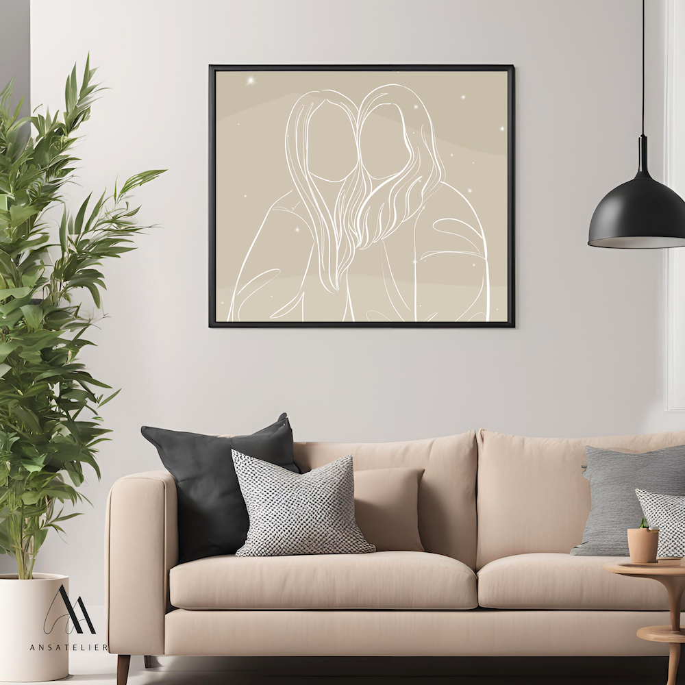 Custom Line Art with Layered Background and Sparkling Stars